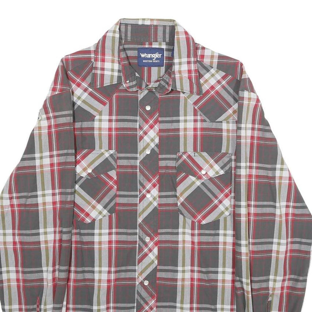 WRANGLER Mens Grey & Red Check Shirt M Western Casual Button-Up Cotton