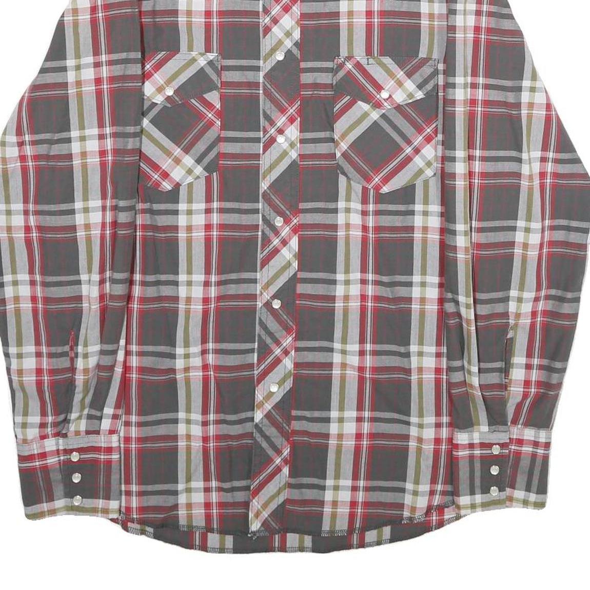 WRANGLER Mens Grey & Red Check Shirt M Western Casual Button-Up Cotton