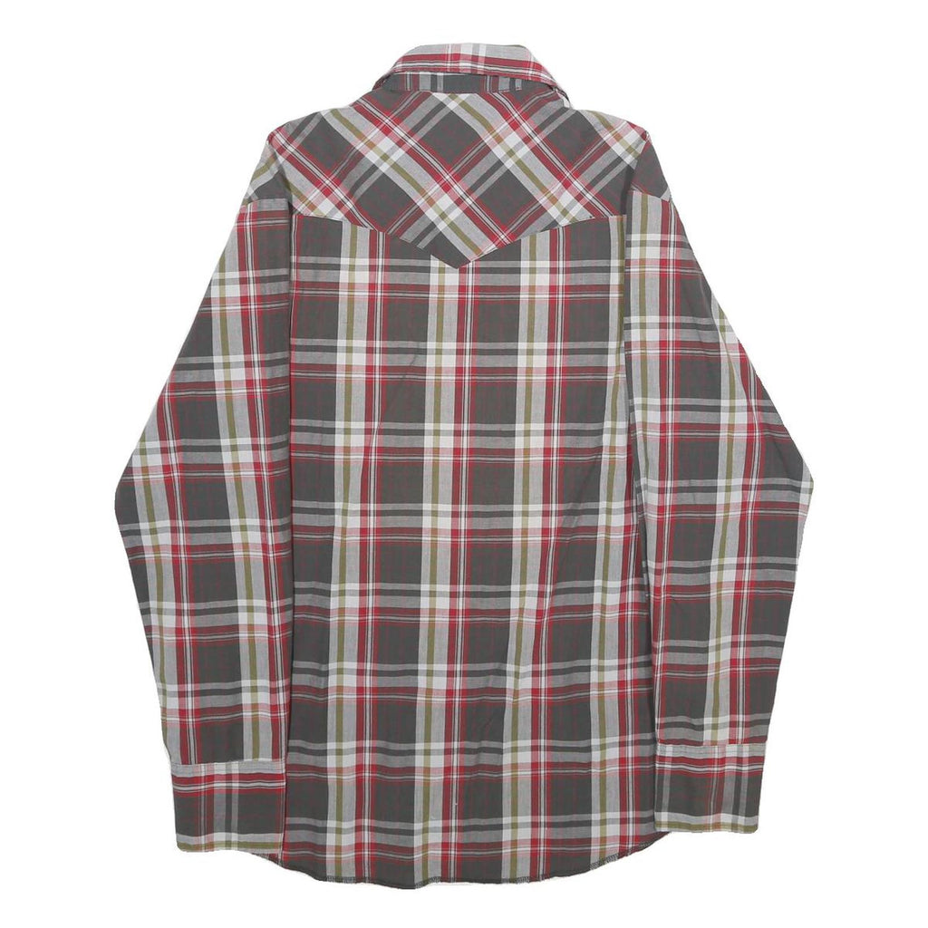 WRANGLER Mens Grey & Red Check Shirt M Western Casual Button-Up Cotton