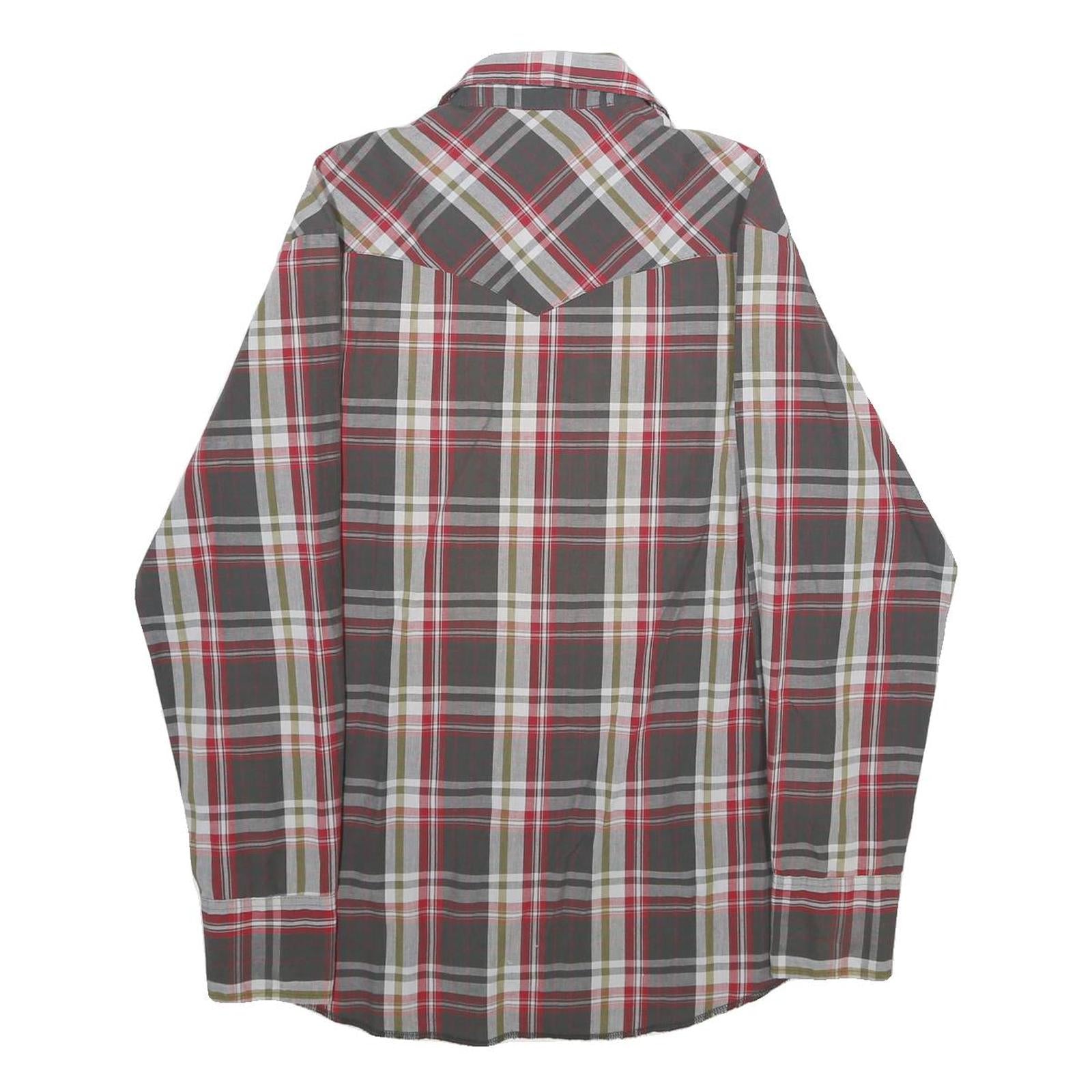 WRANGLER Mens Grey & Red Check Shirt M Western Casual Button-Up Cotton