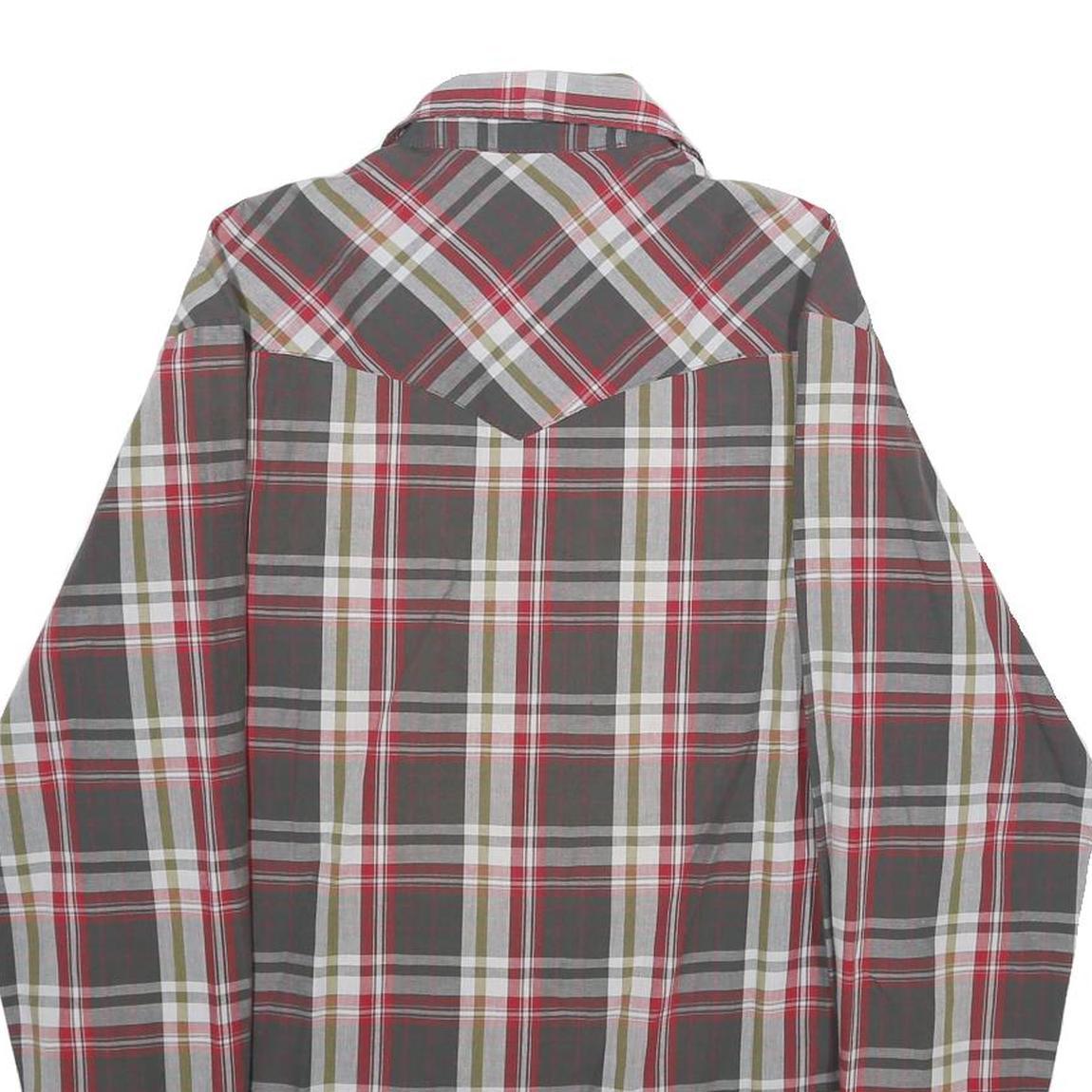 WRANGLER Mens Grey & Red Check Shirt M Western Casual Button-Up Cotton