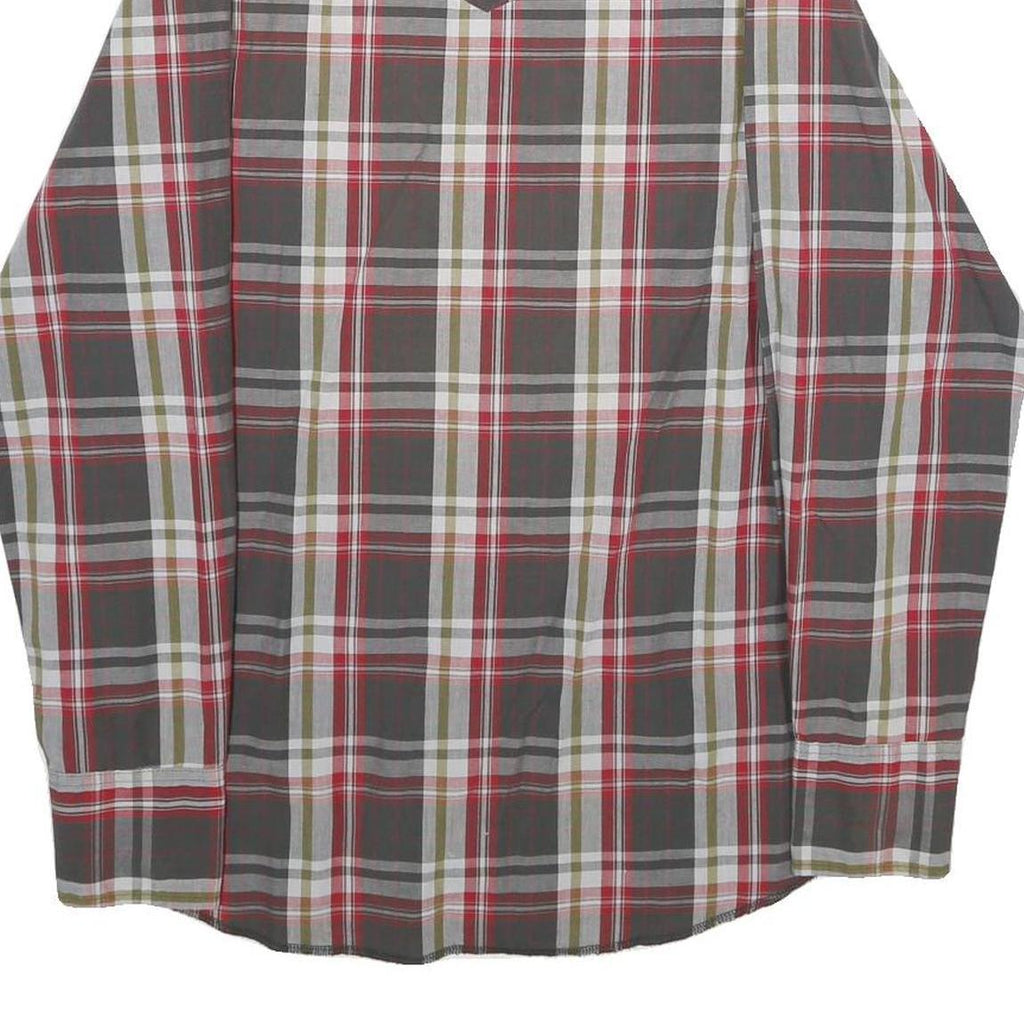 WRANGLER Mens Grey & Red Check Shirt M Western Casual Button-Up Cotton