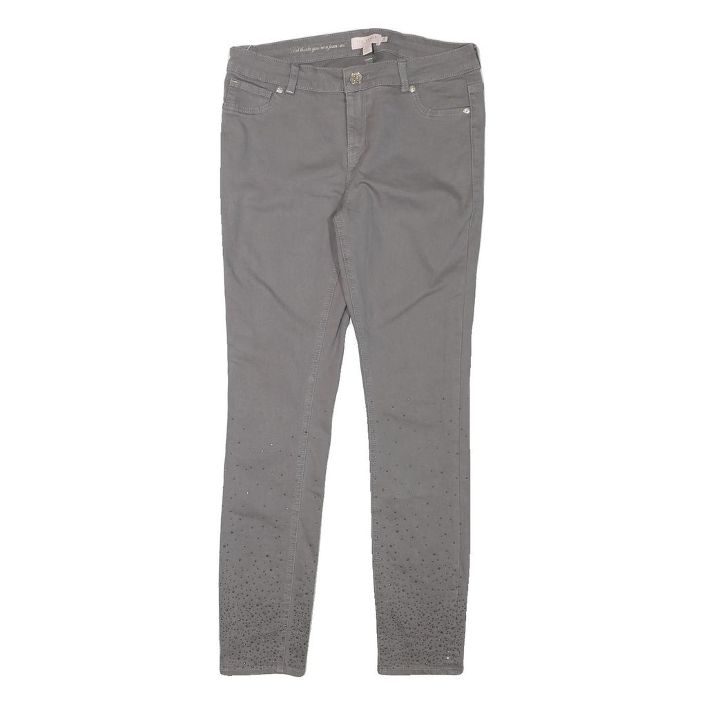 TED BAKER Womens Slim Grey Denim Slim Jeans W30 L28 Studded Detail Zip