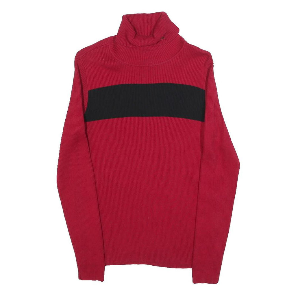 LAUREN RALPH LAUREN Womens Red & Black Plain Turtleneck Basic Knit Size S Cotton
