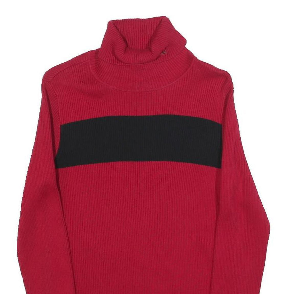 LAUREN RALPH LAUREN Womens Red & Black Plain Turtleneck Basic Knit Size S Cotton