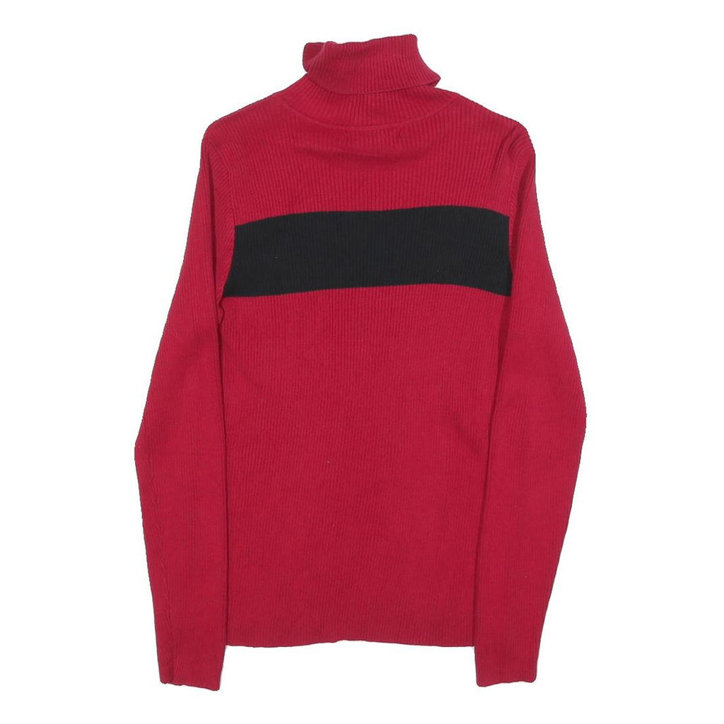 LAUREN RALPH LAUREN Womens Red & Black Plain Turtleneck Basic Knit Size S Cotton