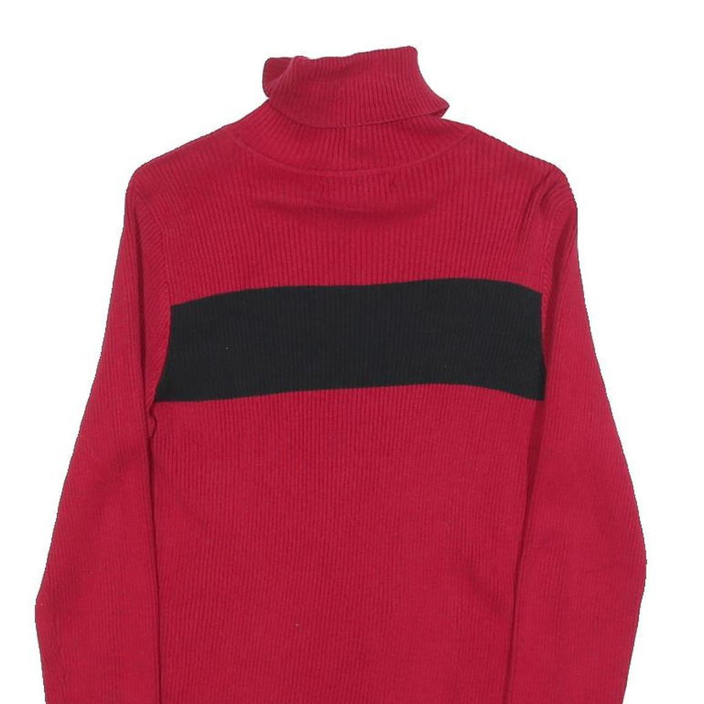 LAUREN RALPH LAUREN Womens Red & Black Plain Turtleneck Basic Knit Size S Cotton