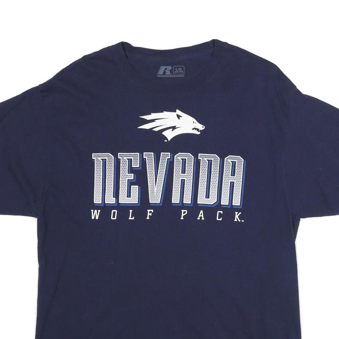 RUSSELL ATHLETIC Mens Blue Nevada Wolf Pack Graphic T-Shirt L Short Sleeve Crew