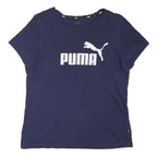 PUMA Girls Navy Blue Graphic T-Shirt L Short Sleeve Crew Neck Cotton Blend