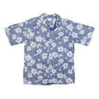 GO BAREFOOT Mens Blue & White Hawaiian Shirt L Cotton Short Sleeve Casual