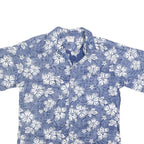 GO BAREFOOT Mens Blue & White Hawaiian Shirt L Cotton Short Sleeve Casual
