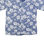 GO BAREFOOT Mens Blue & White Hawaiian Shirt L Cotton Short Sleeve Casual