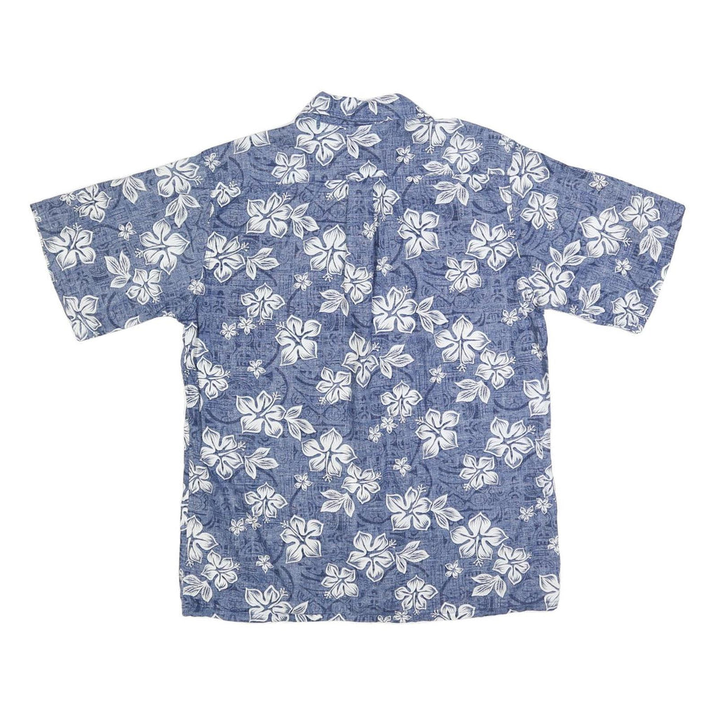 GO BAREFOOT Mens Blue & White Hawaiian Shirt L Cotton Short Sleeve Casual