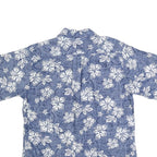 GO BAREFOOT Mens Blue & White Hawaiian Shirt L Cotton Short Sleeve Casual