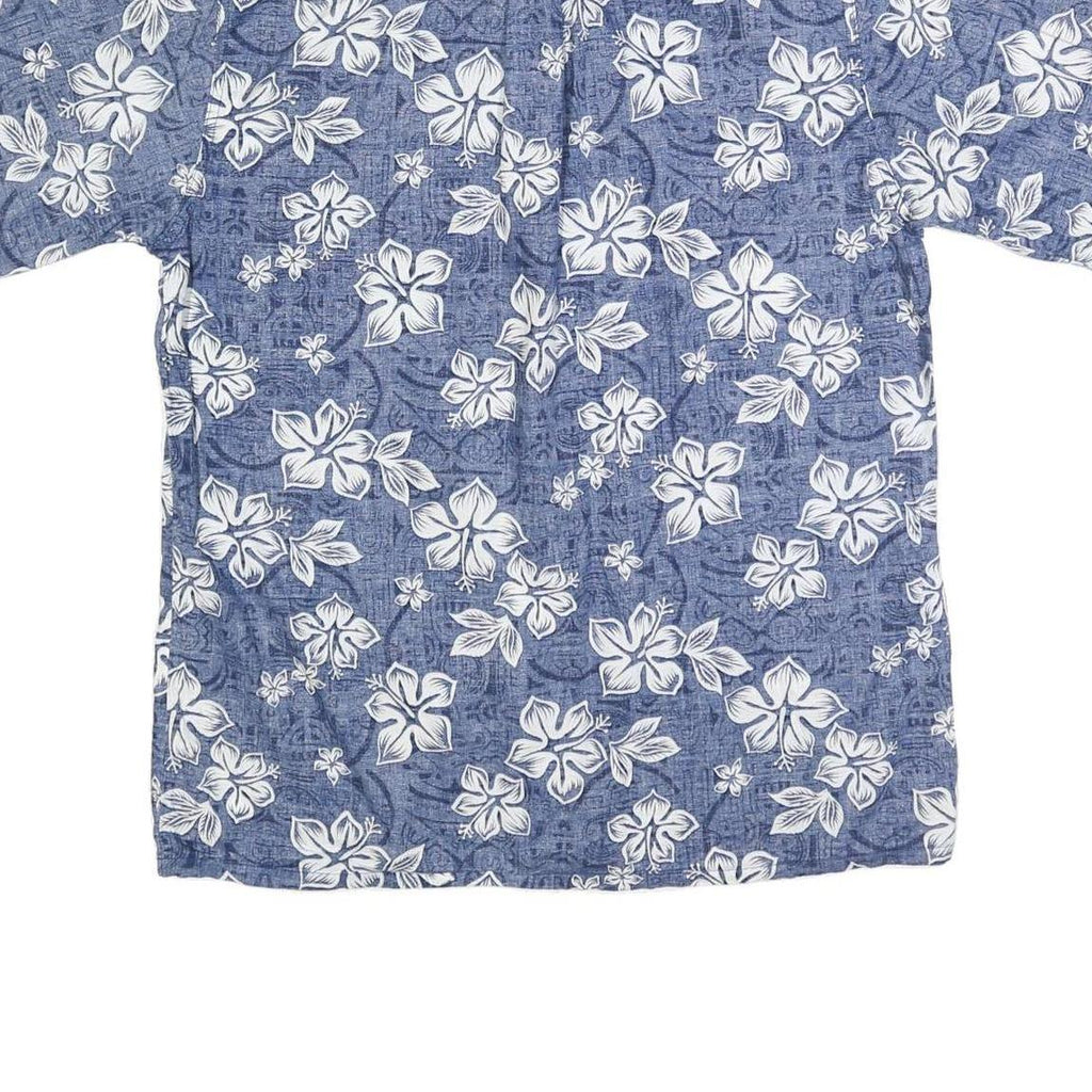 GO BAREFOOT Mens Blue & White Hawaiian Shirt L Cotton Short Sleeve Casual