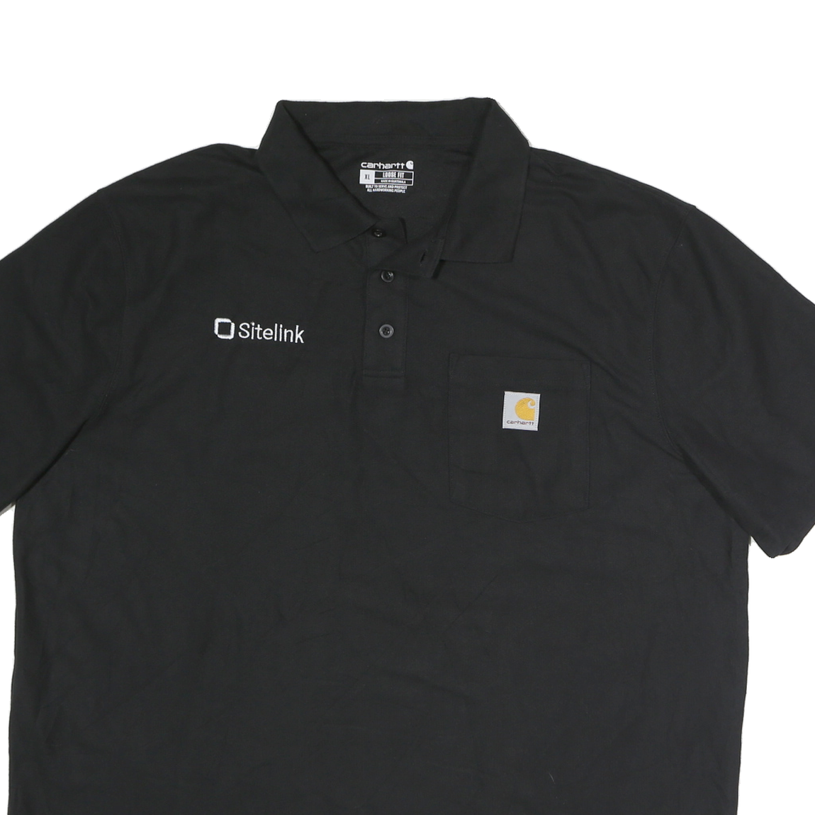 CARHARTT Mens Black Polo Shirt XL Classic Cotton Short Sleeve Sitelink Logo