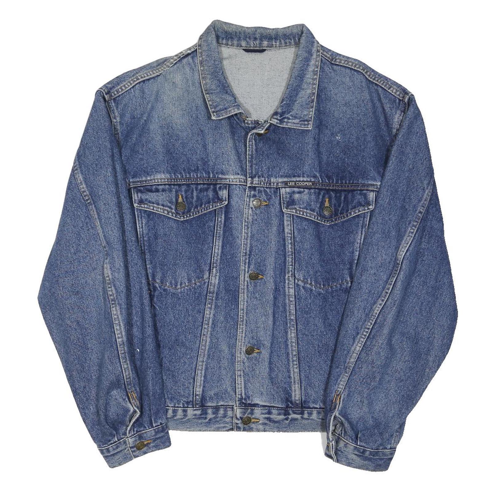 LEE COOPER Mens Blue Denim Jacket L Cotton Button Closure Classic Fit Casual