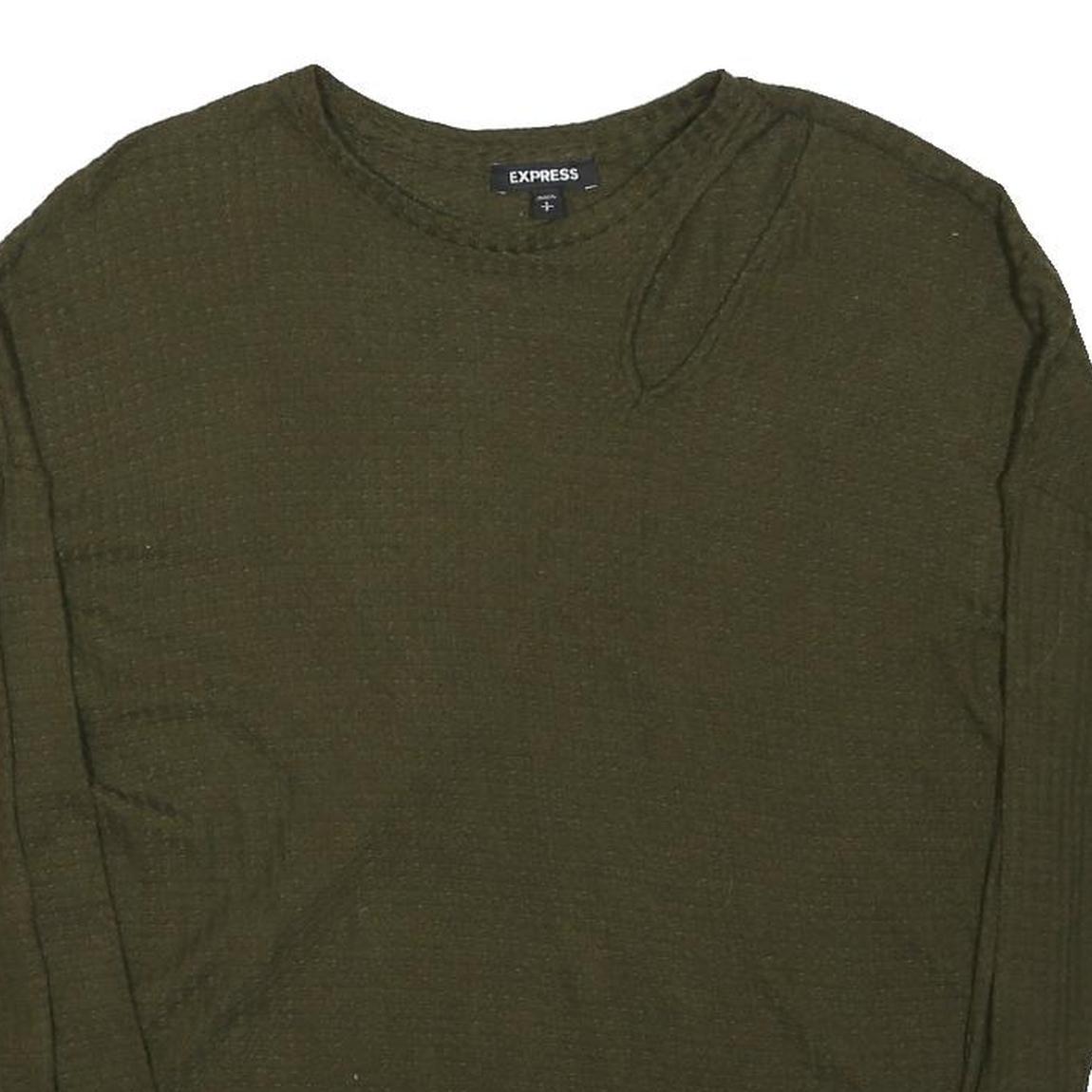 EXPRESS Womens Green Plain Cotton Blend Pullover Basic Knit L Casual Jumper