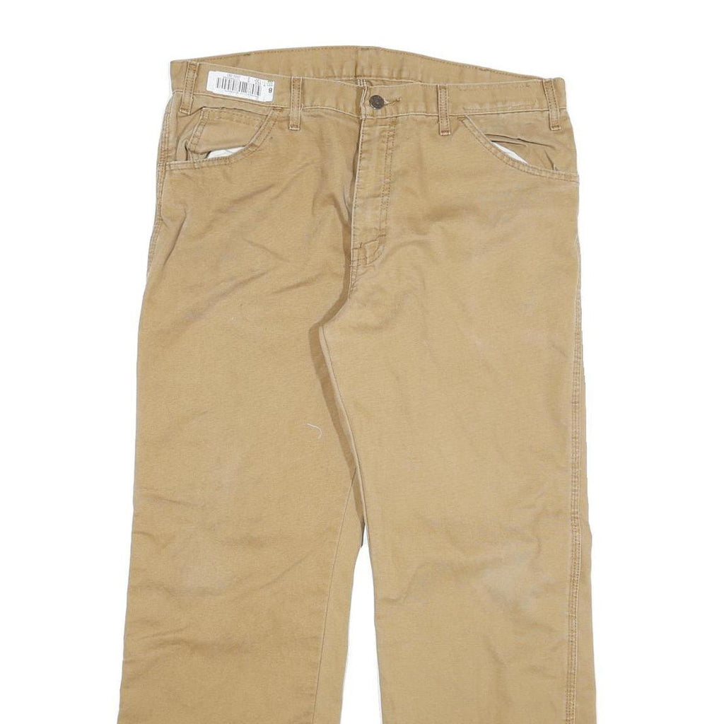 DICKIES Mens Cotton Blend Beige Regular Fit Straight Leg Trousers W34 L30