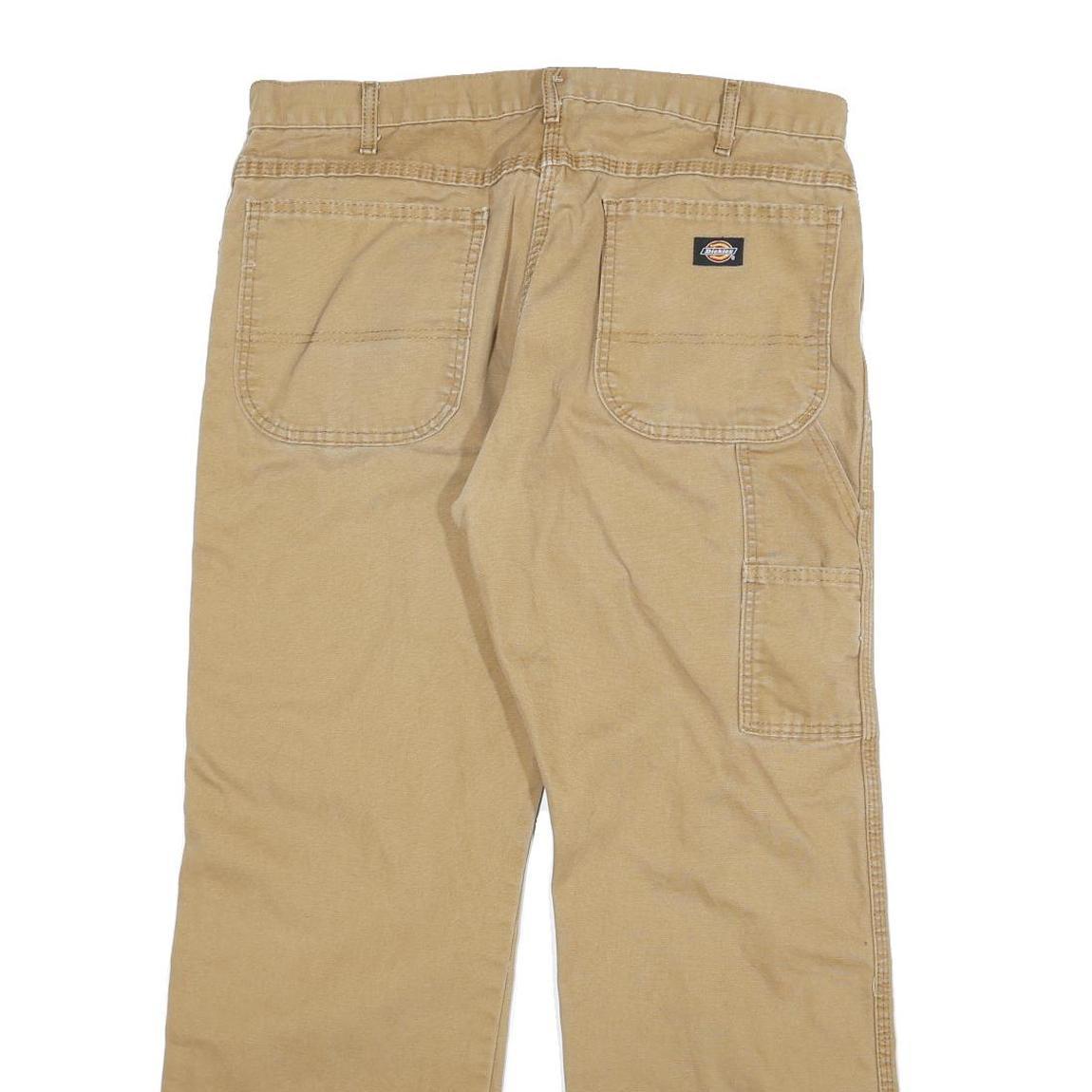 DICKIES Mens Cotton Blend Beige Regular Fit Straight Leg Trousers W34 L30