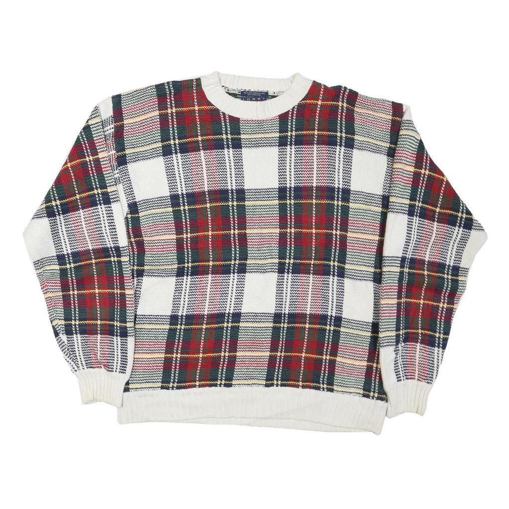 TOMMY HILFIGER Mens White & Red Patterned Jumper Crew Neck M Cotton Blend