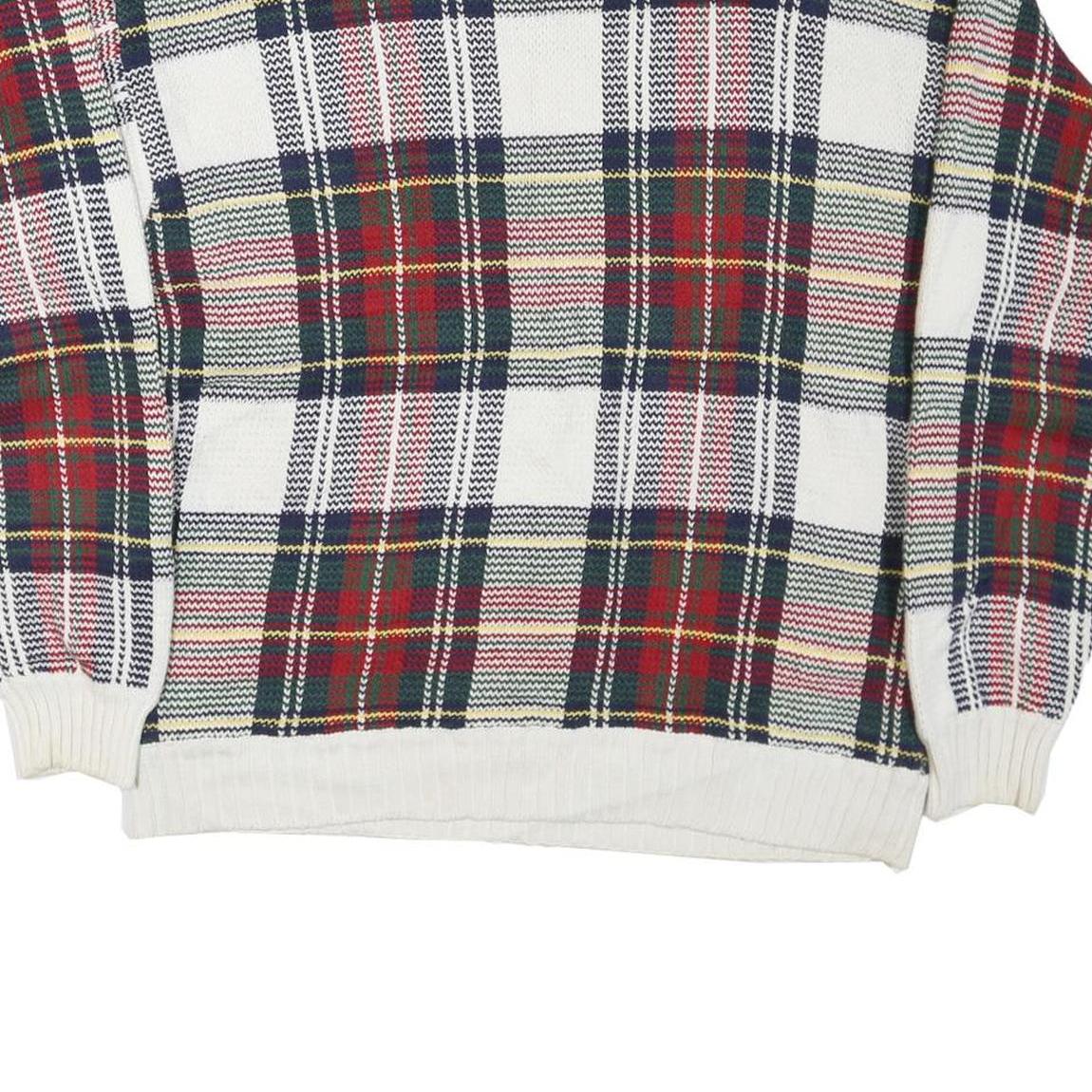 TOMMY HILFIGER Mens White & Red Patterned Jumper Crew Neck M Cotton Blend