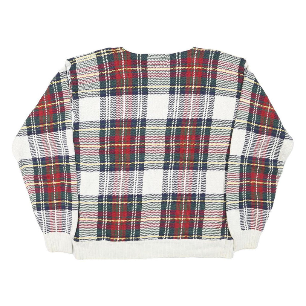 TOMMY HILFIGER Mens White & Red Patterned Jumper Crew Neck M Cotton Blend