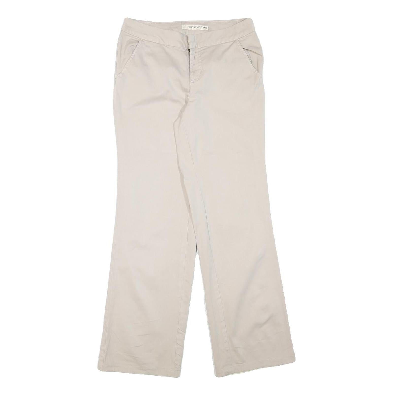 DKNY Womens Cotton Blend Beige Regular Fit Straight Leg Trousers W28 L30