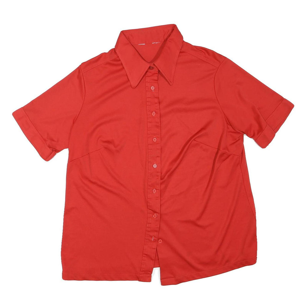 Womens Red Plain Shirt M Button Down Collar Short Sleeve Casual