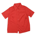 Womens Red Plain Shirt M Button Down Collar Short Sleeve Casual