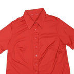 Womens Red Plain Shirt M Button Down Collar Short Sleeve Casual