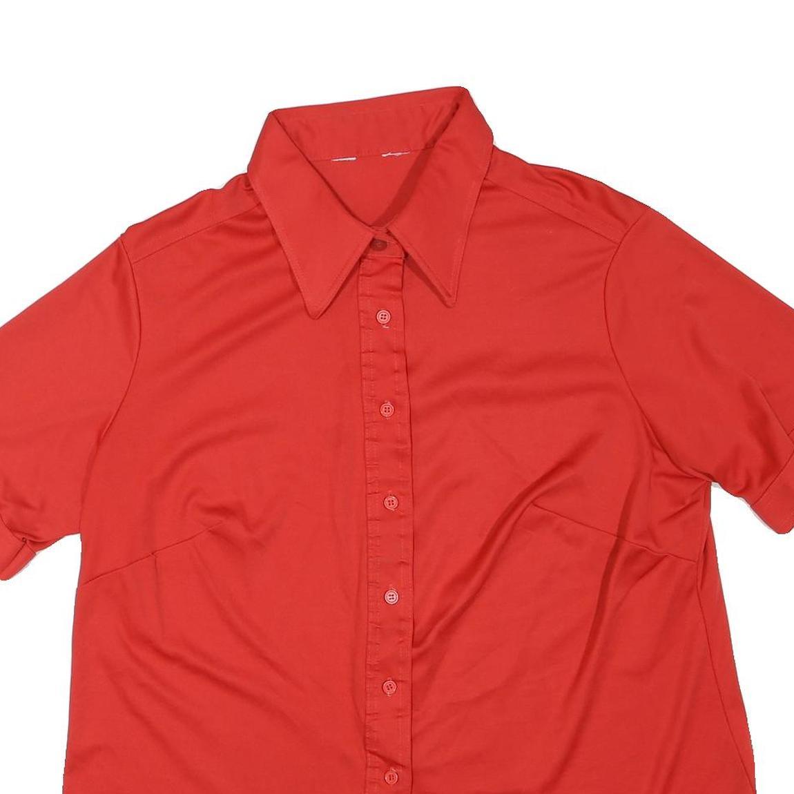 Womens Red Plain Shirt M Button Down Collar Short Sleeve Casual