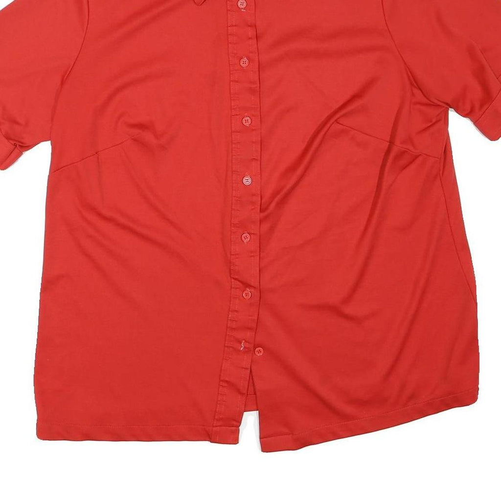 Womens Red Plain Shirt M Button Down Collar Short Sleeve Casual