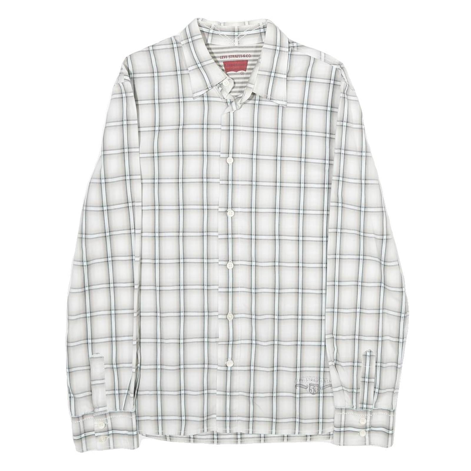 LEVI'S Mens White & Grey Check Shirt S Cotton Long Sleeve Casual