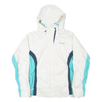 COLUMBIA Womens White & Blue Outdoor Jacket M Polyester Blend Zip Hooded Casual