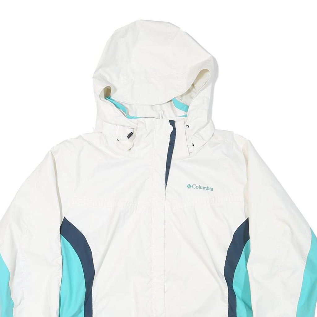 COLUMBIA Womens White & Blue Outdoor Jacket M Polyester Blend Zip Hooded Casual
