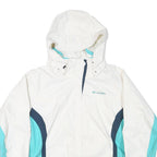 COLUMBIA Womens White & Blue Outdoor Jacket M Polyester Blend Zip Hooded Casual