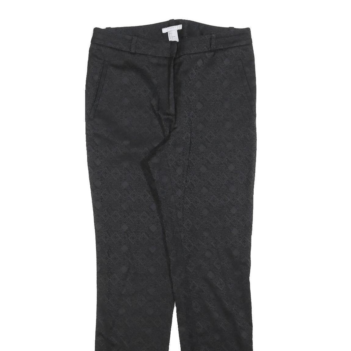 H&M Womens Cotton Blend Black Slim Trousers W28 L30 Jacquard Pattern Zip Closure