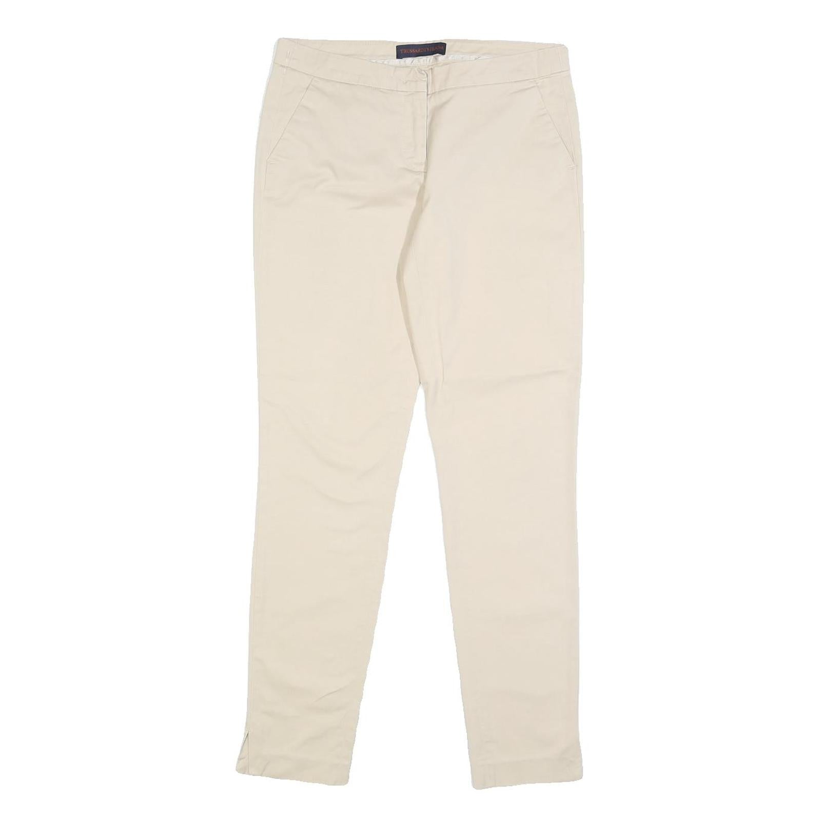 TRUSSARDI Womens Cotton Blend Beige Slim Tapered Trousers W28 L29 Stylish