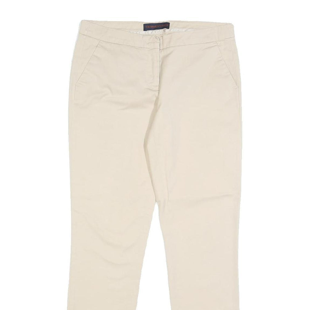TRUSSARDI Womens Cotton Blend Beige Slim Tapered Trousers W28 L29 Stylish