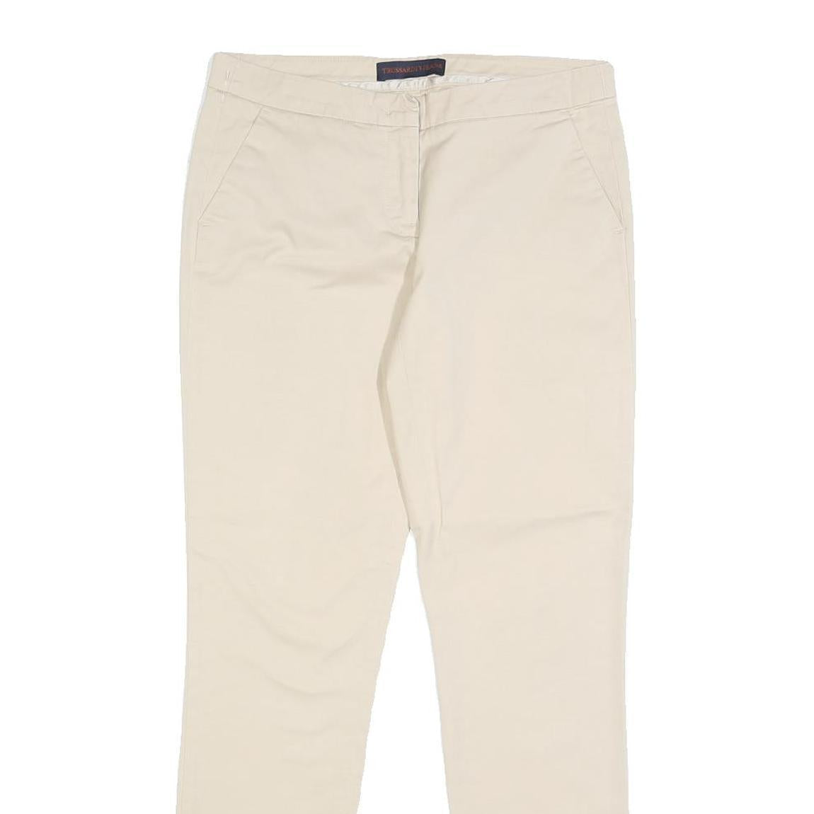 TRUSSARDI Womens Cotton Blend Beige Slim Tapered Trousers W28 L29 Stylish