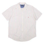NAUTICA Mens White & Red & Blue Striped Short Sleeve Shirt L Casual Cotton Blend