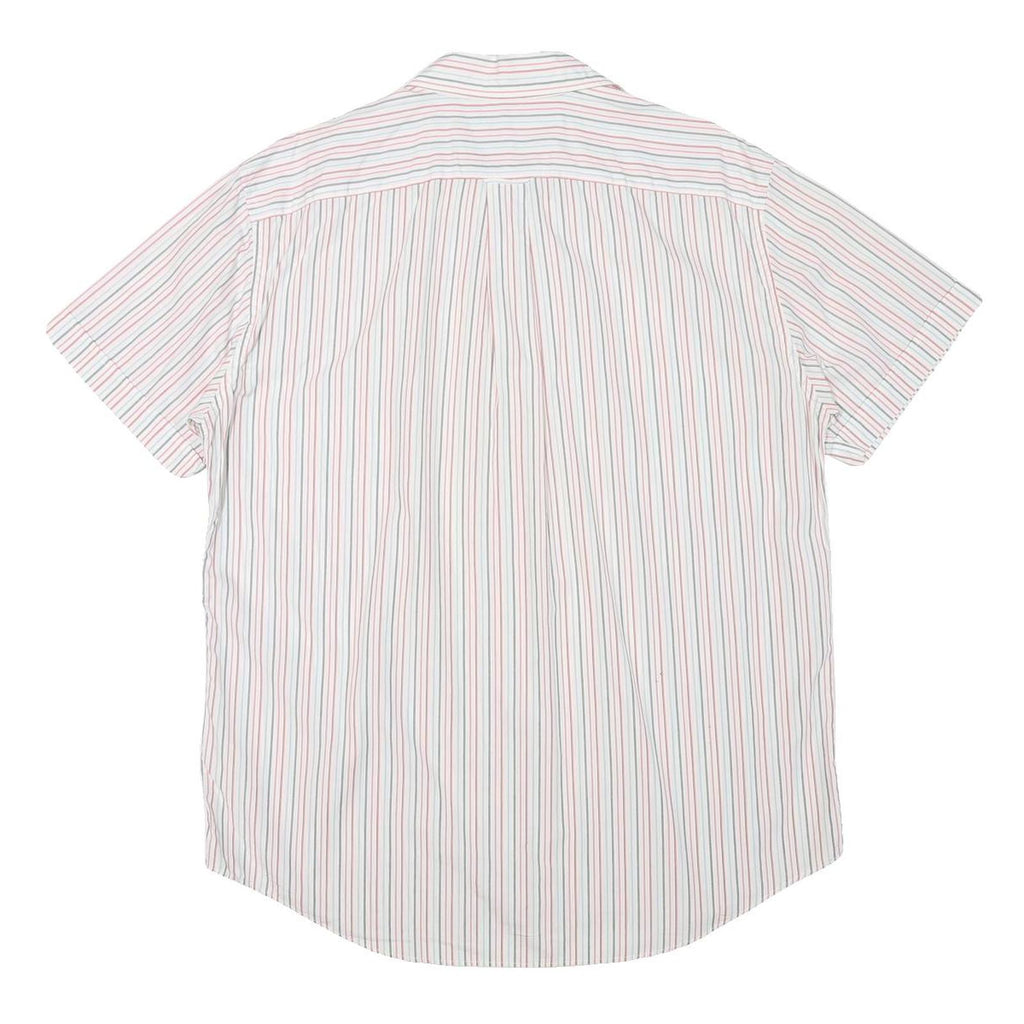 NAUTICA Mens White & Red & Blue Striped Short Sleeve Shirt L Casual Cotton Blend