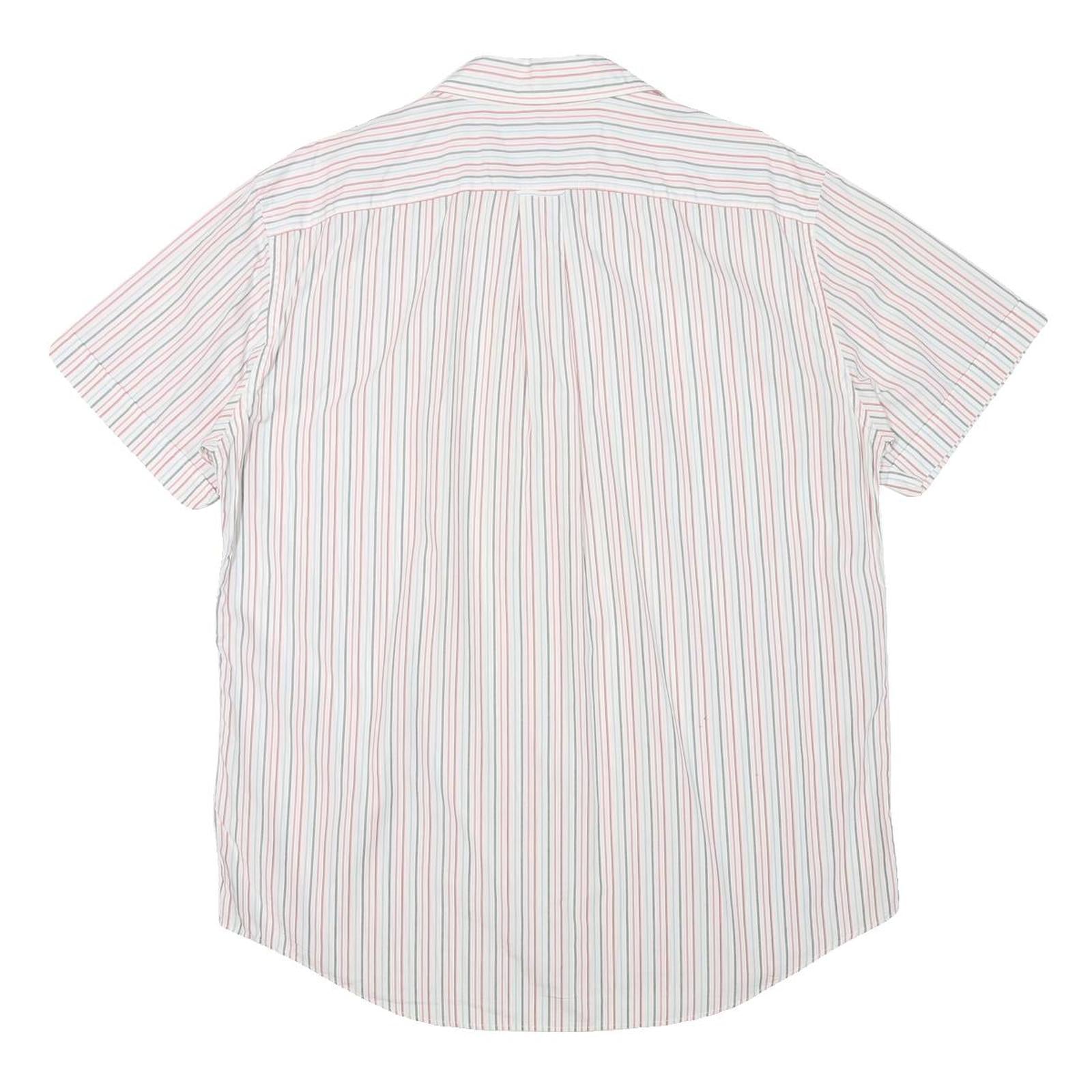 NAUTICA Mens White & Red & Blue Striped Short Sleeve Shirt L Casual Cotton Blend