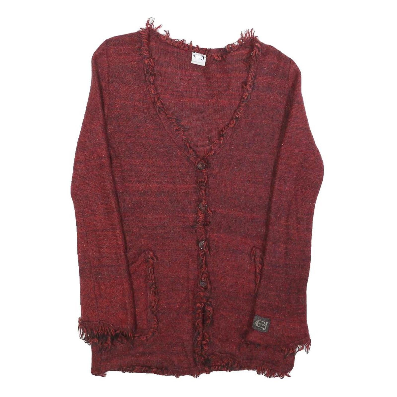 CAVALLI JEANS Womens Red Patterned Jumper V-Neck Waffle Knit S Stylish Comfort