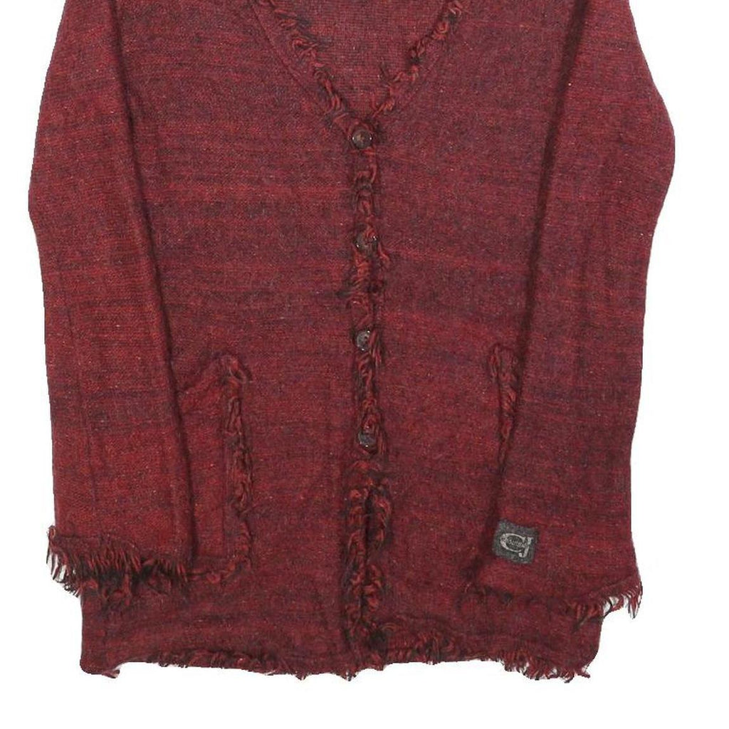 CAVALLI JEANS Womens Red Patterned Jumper V-Neck Waffle Knit S Stylish Comfort