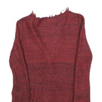 CAVALLI JEANS Womens Red Patterned Jumper V-Neck Waffle Knit S Stylish Comfort