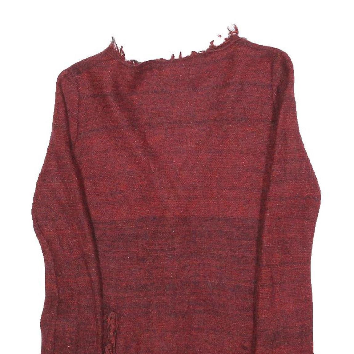 CAVALLI JEANS Womens Red Patterned Jumper V-Neck Waffle Knit S Stylish Comfort