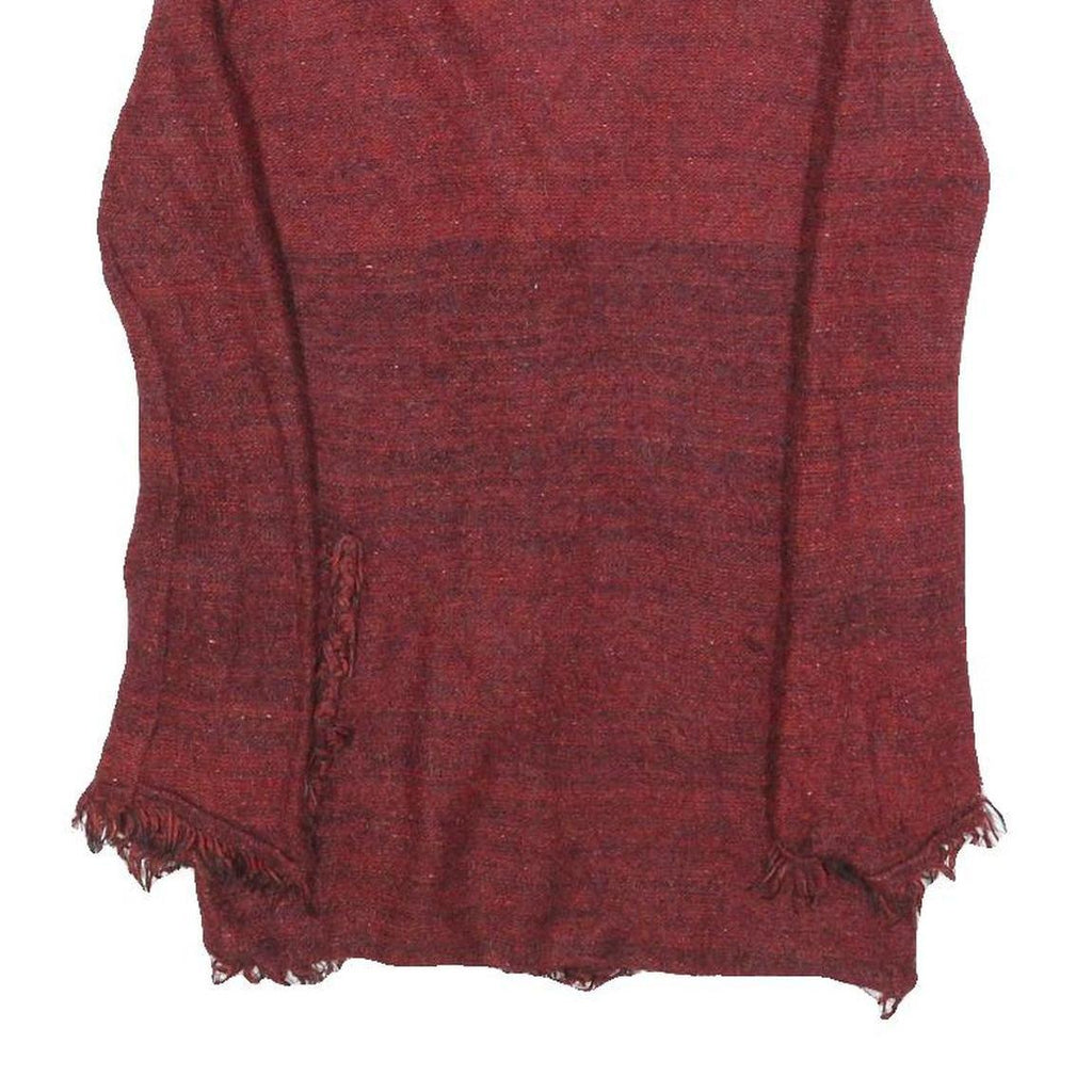 CAVALLI JEANS Womens Red Patterned Jumper V-Neck Waffle Knit S Stylish Comfort