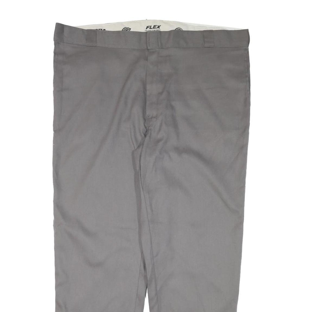 DICKIES Mens Regular Fit Grey Cotton Blend Zip Trousers W44 L31 Workwear